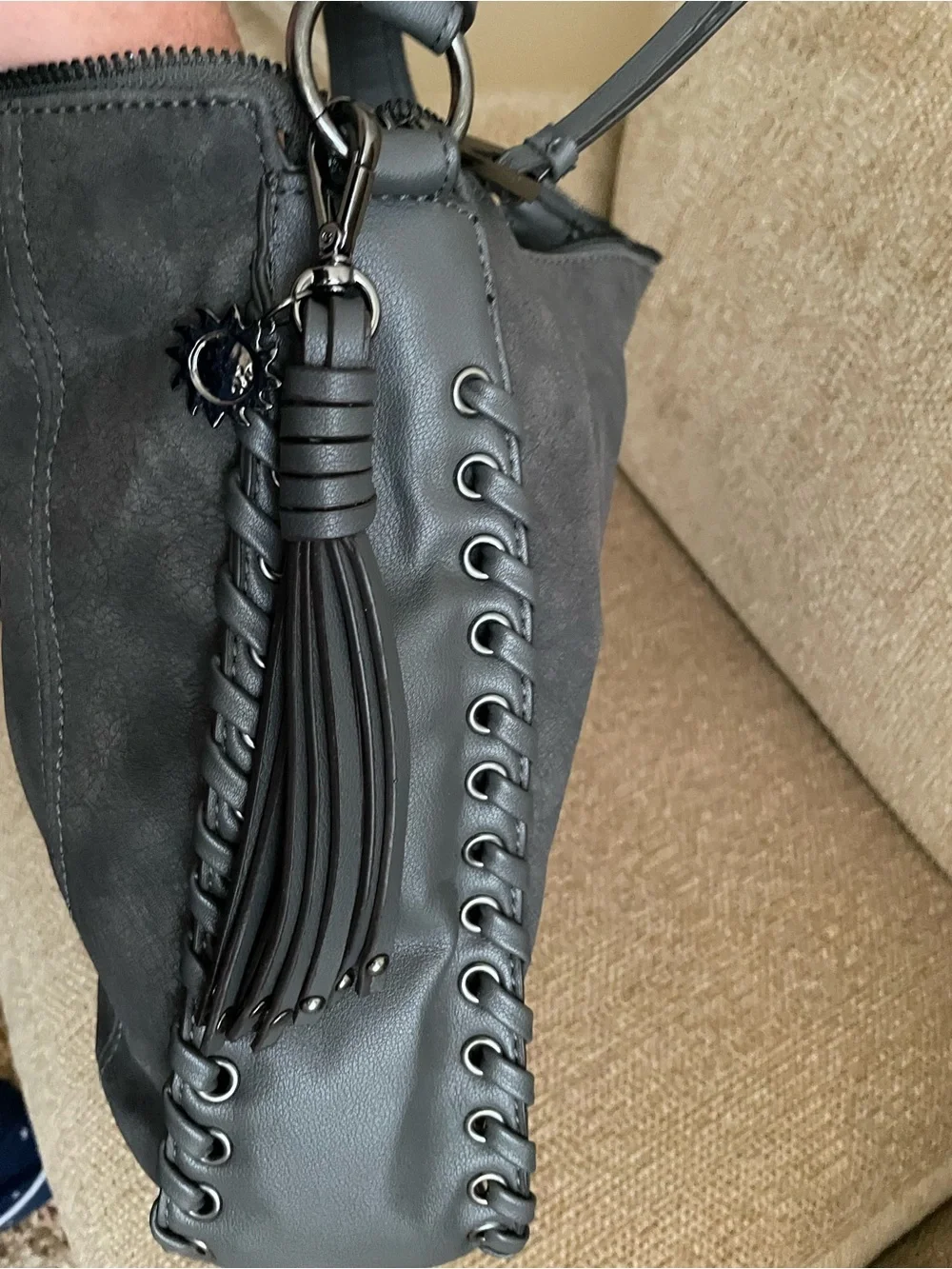 Gray Tassel Hobo Shoulder/Cross Body Bag - Women